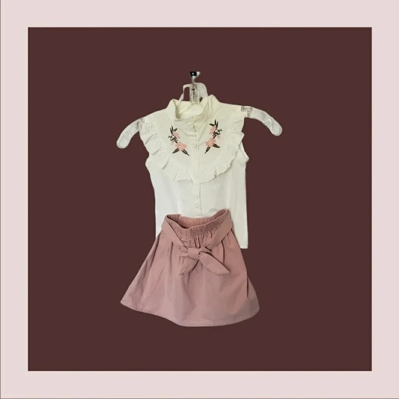 Toddler girl set shirt& skirt size S white/ pink color - Picture 2 of 6